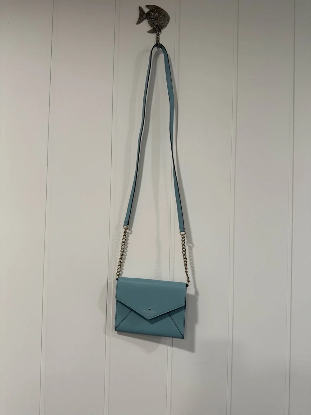 KATE SPADE MONDAY Leather Saffiano Envelope Small Clutch Wallet purse Light Blue